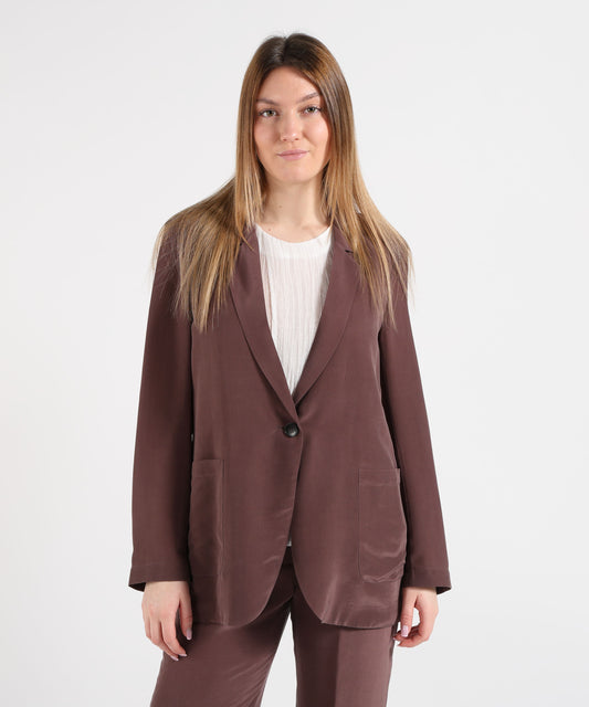 Giacche SEVENTY Giacca monopetto in voile lyocell Marrone | SEVENTY