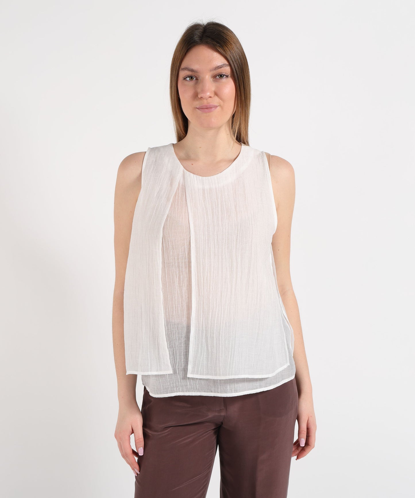 SEVENTY Top smanicato in voile unito stropicciato