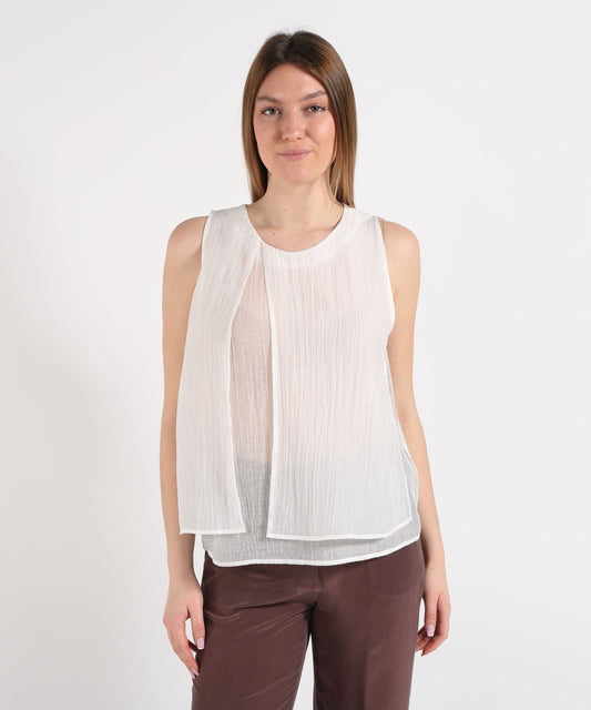 SEVENTY Top smanicato in voile unito stropicciato