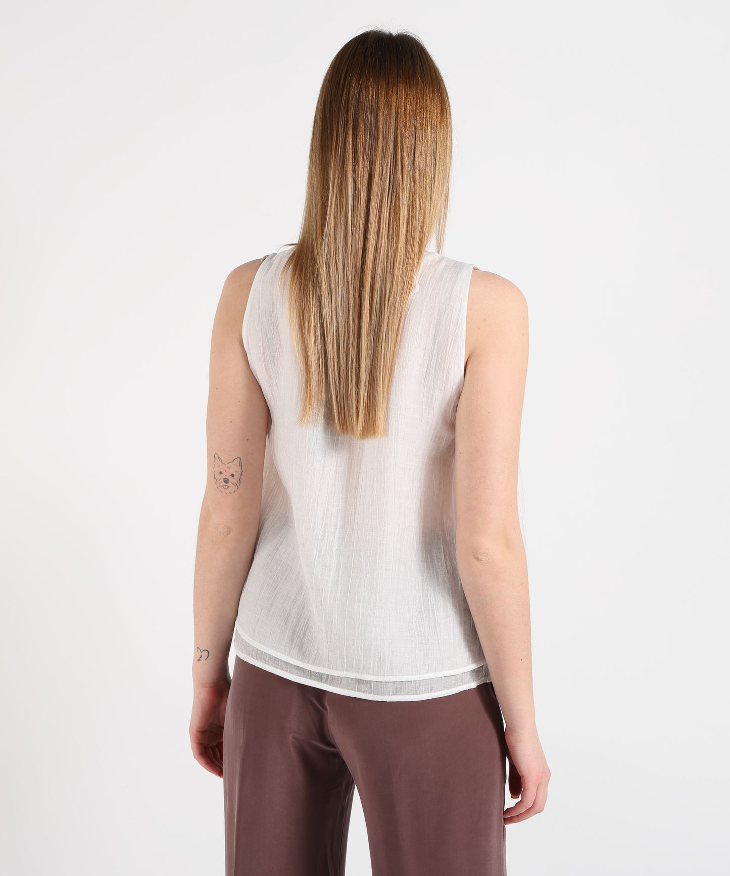 SEVENTY Top smanicato in voile unito stropicciato