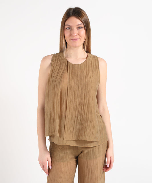 SEVENTY Top smanicato in voile unito stropicciato