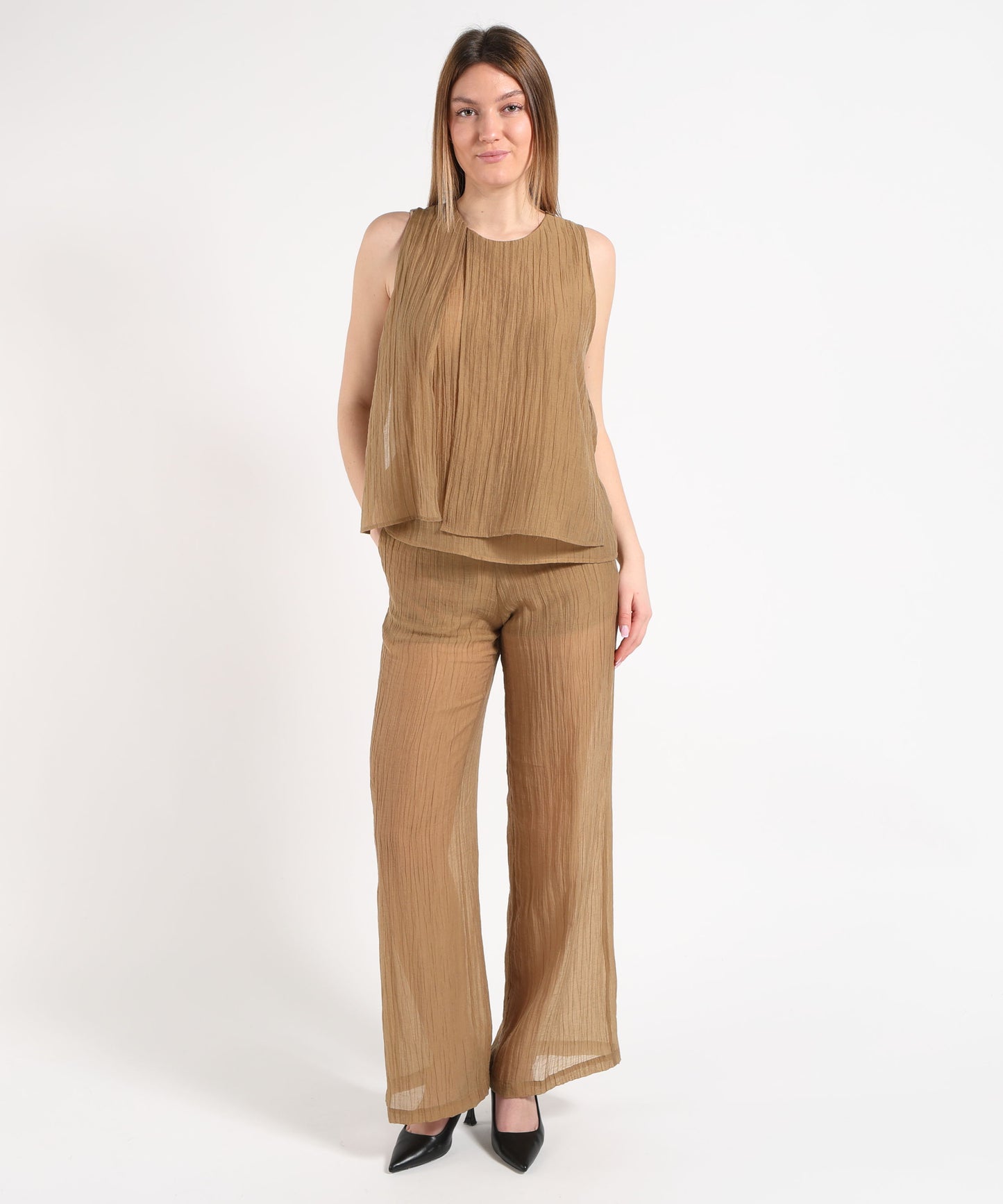 SEVENTY Top smanicato in voile unito stropicciato