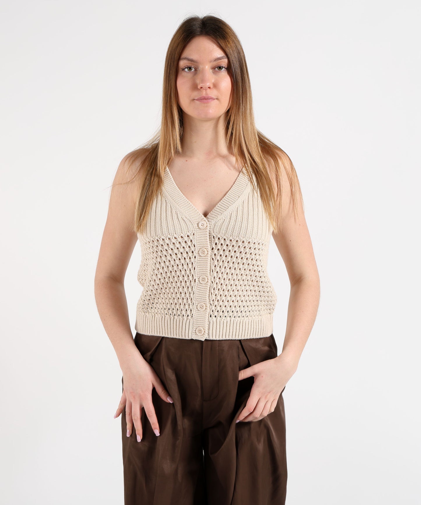 PENNYBLACK Dialogo Mesh and Rib Knit Vest