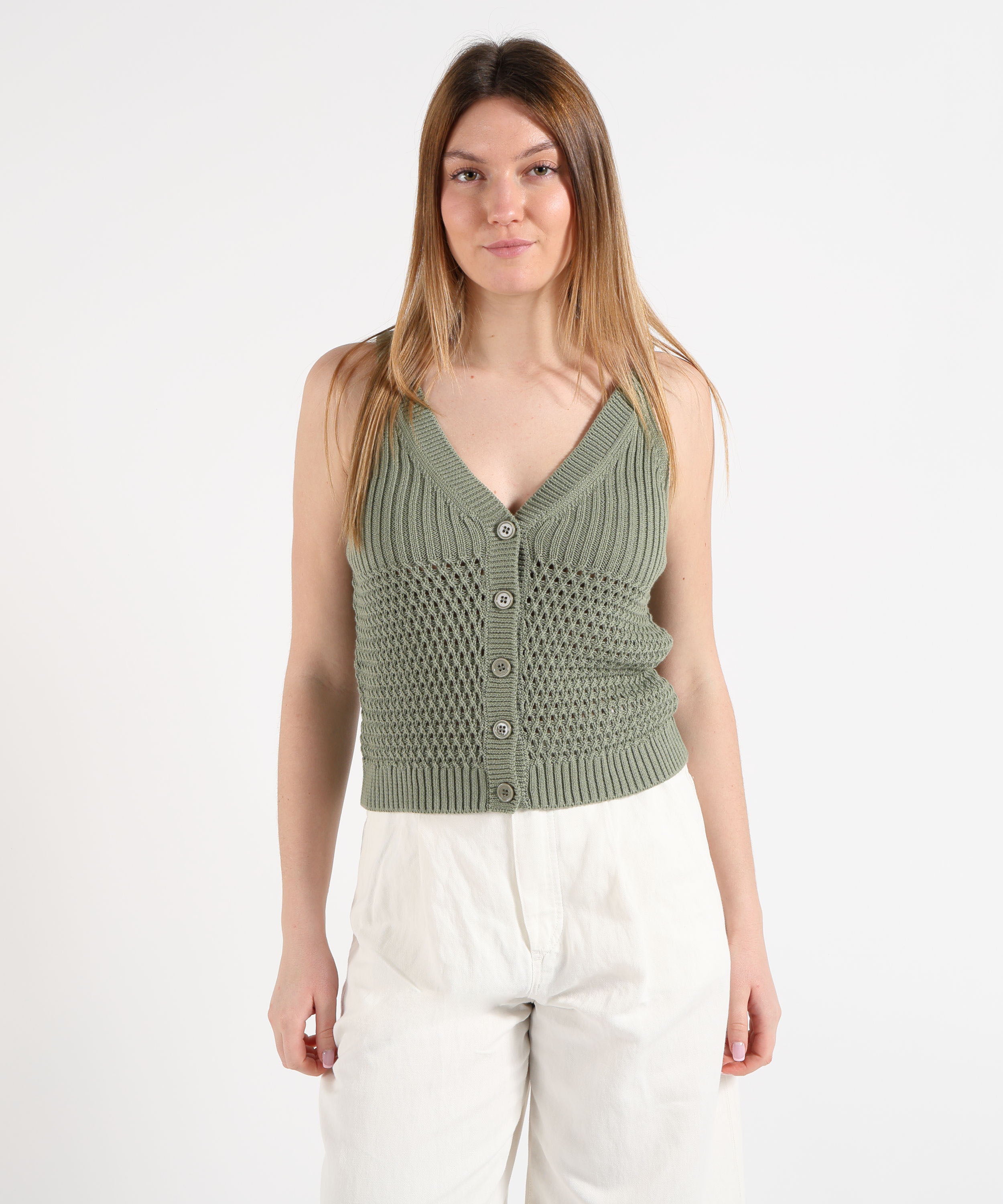 Vests PENNYBLACK Dialogo Mesh and Rib Knit Vest Salvia | PENNYBLACK