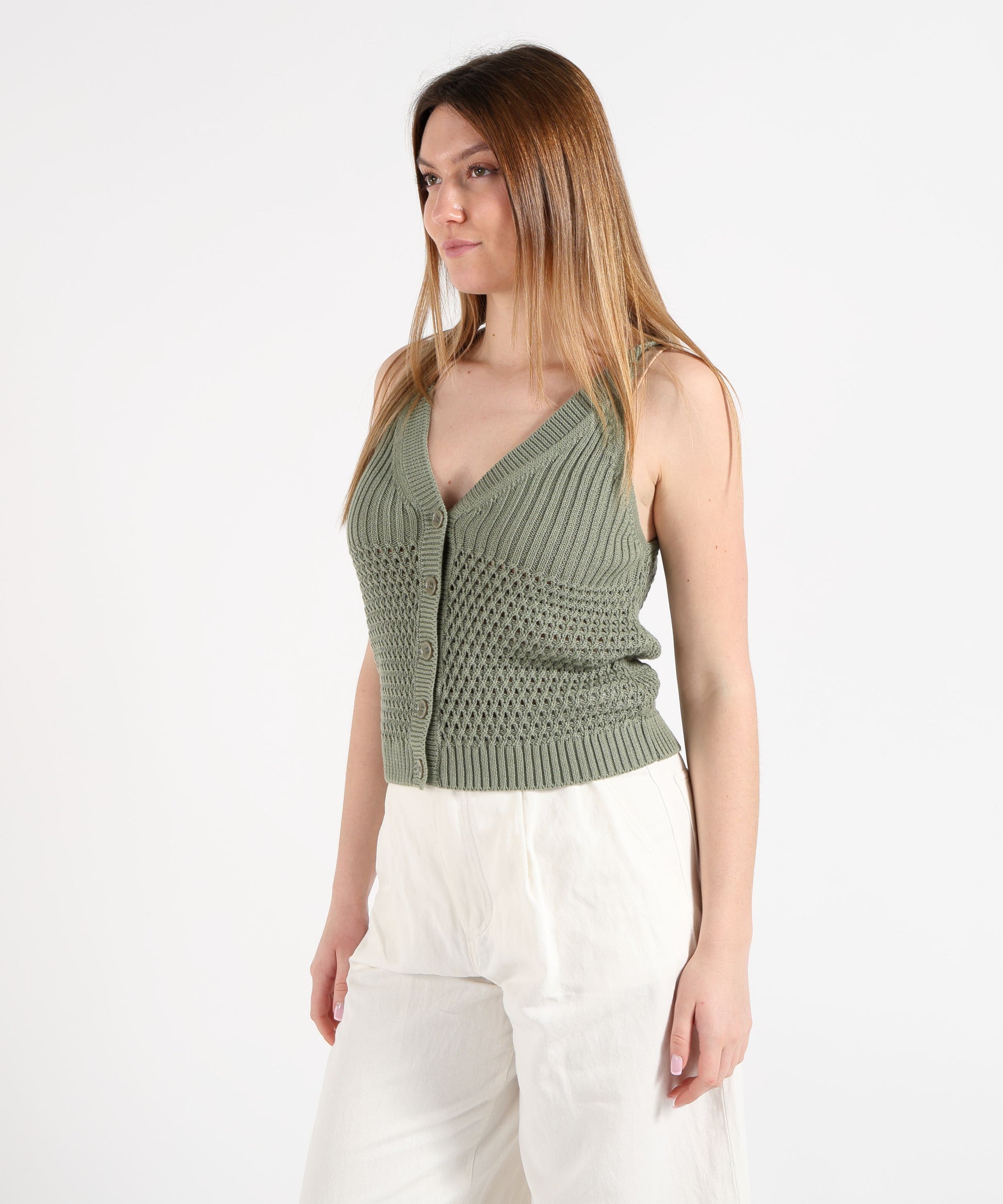 Vests PENNYBLACK Dialogo Mesh and Rib Knit Vest Salvia | PENNYBLACK