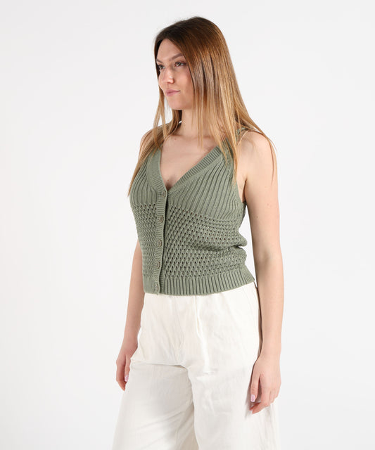 Vests PENNYBLACK Dialogo Mesh and Rib Knit Vest Salvia | PENNYBLACK