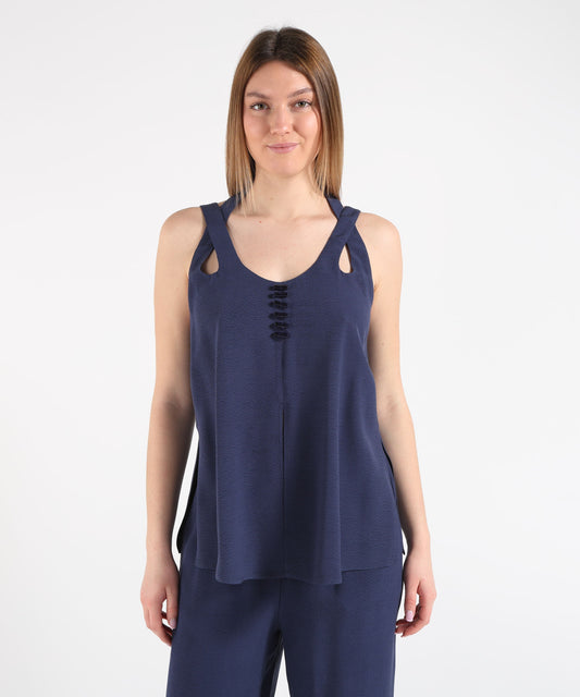 Tops EMPORIO ARMANI Micro Leopard Jacquard Top Blu | EMPORIO ARMANI