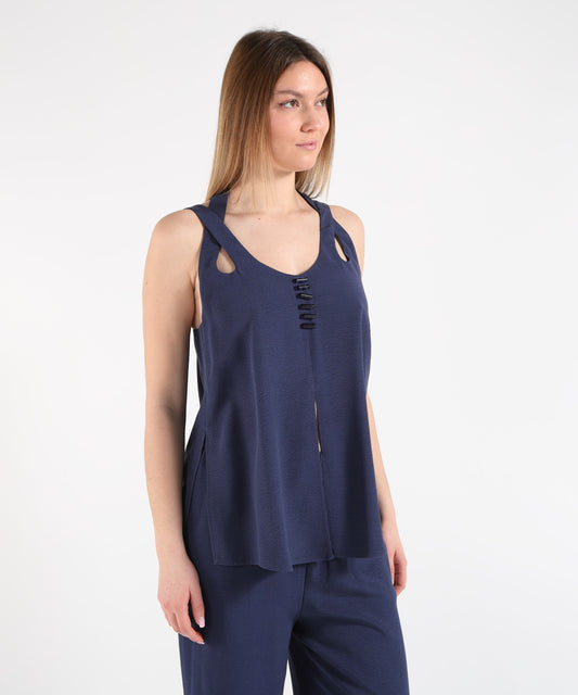 Tops EMPORIO ARMANI Micro Leopard Jacquard Top Blu | EMPORIO ARMANI