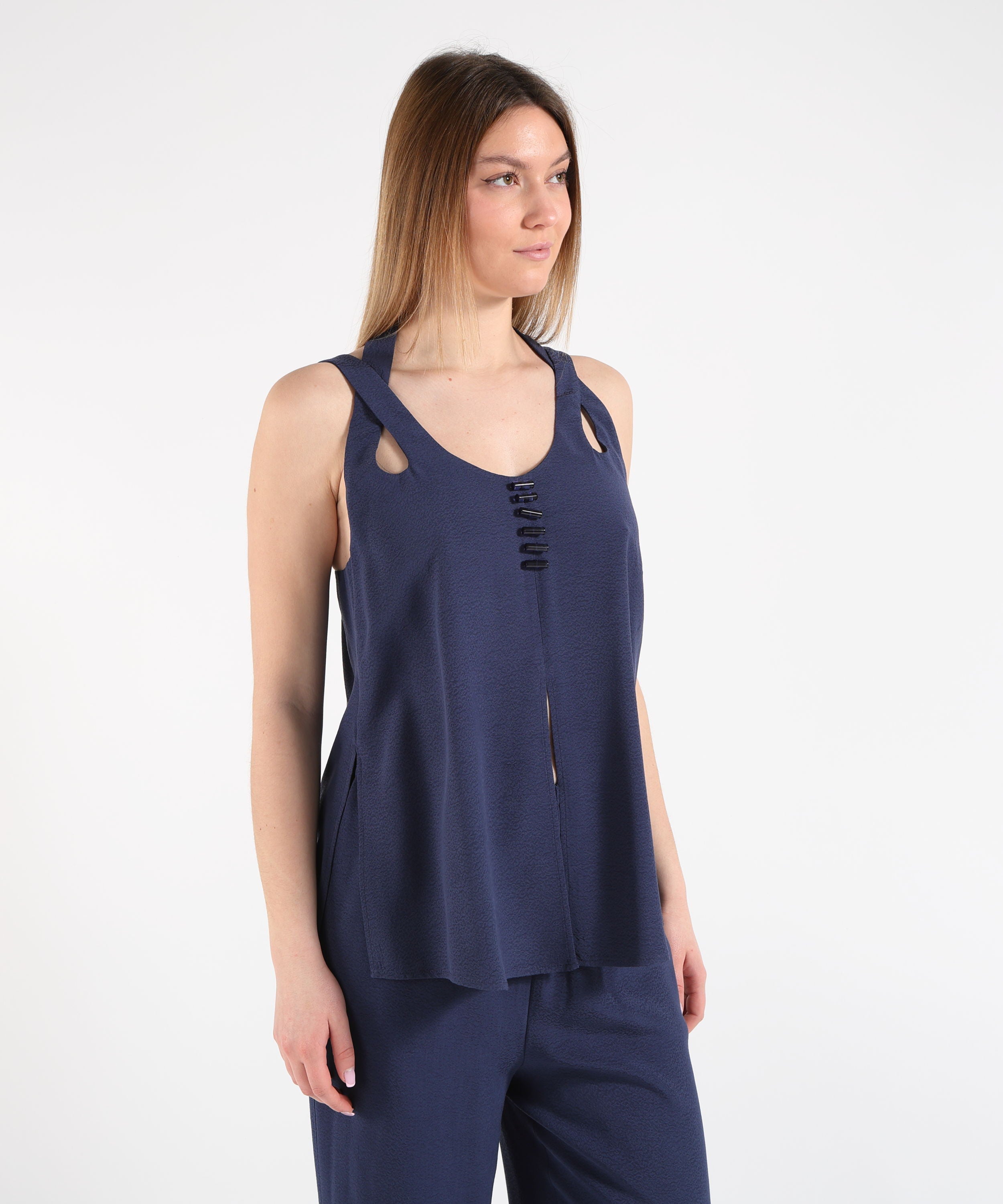 Tops EMPORIO ARMANI Micro Leopard Jacquard Top Blu | EMPORIO ARMANI