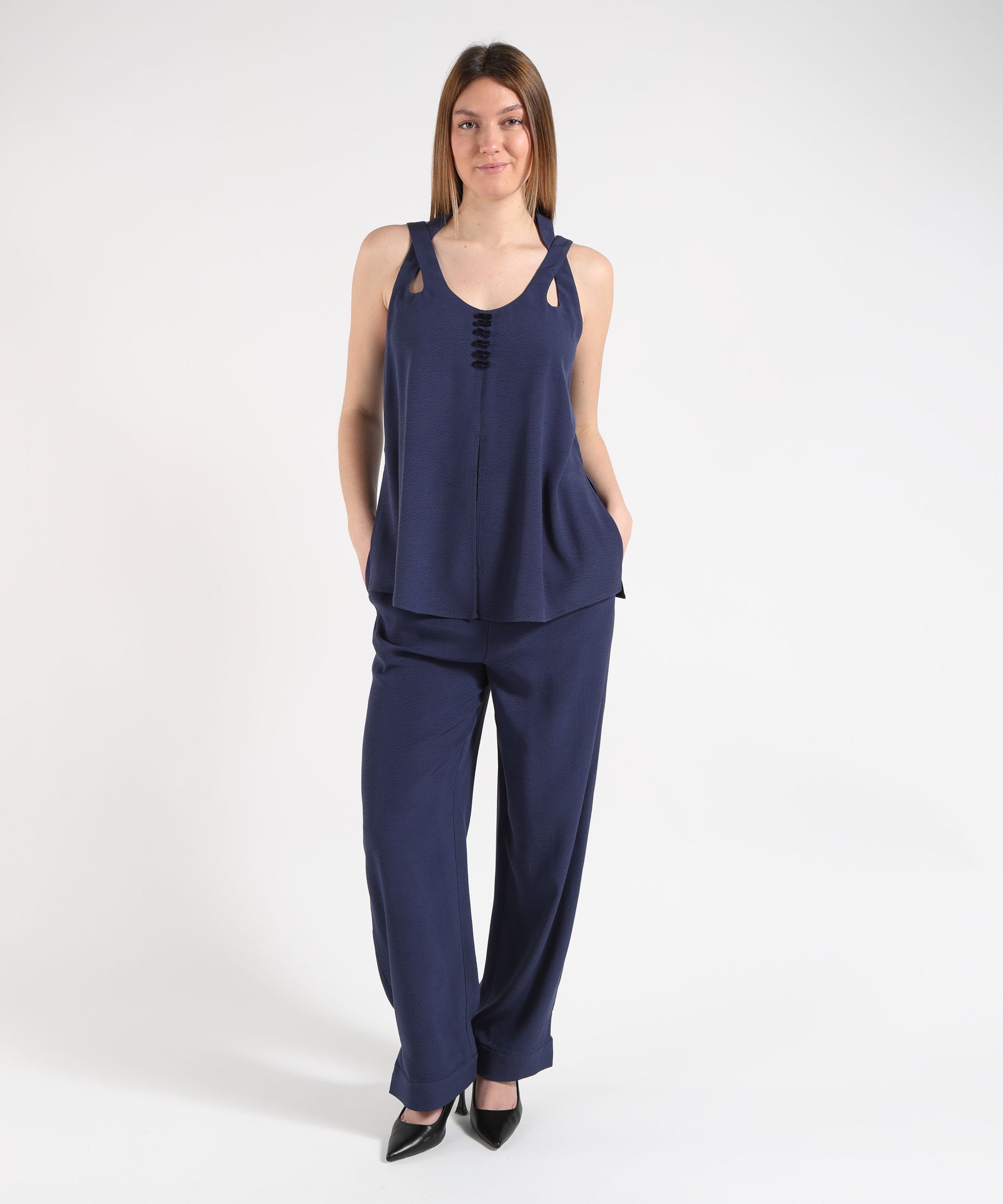 Tops EMPORIO ARMANI Micro Leopard Jacquard Top Blu | EMPORIO ARMANI
