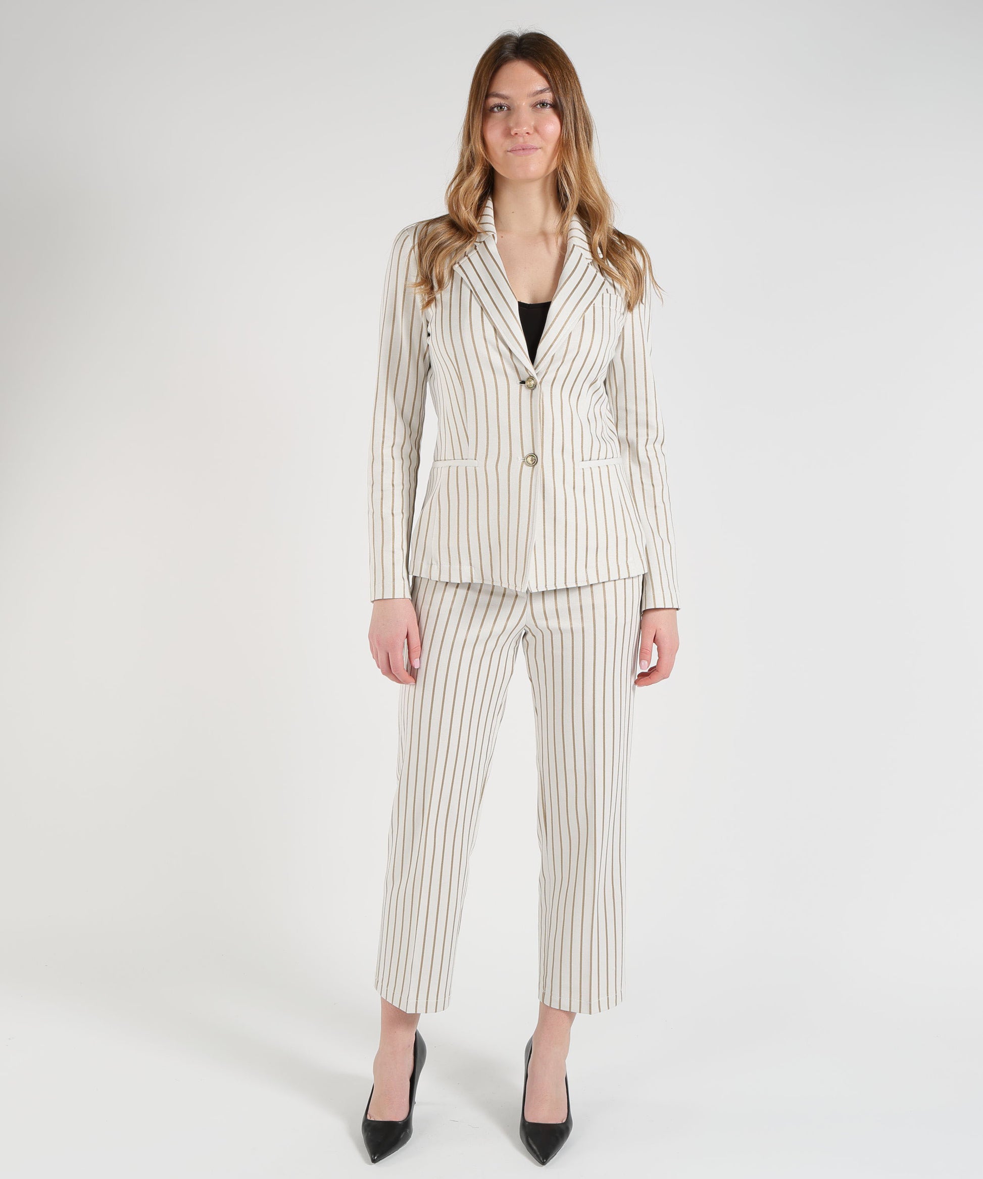 Jackets PENNYBLACK Zinco Slim Pinstripe Jersey Blazer Vaniglia | PENNYBLACK