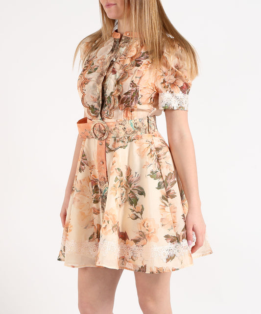 Amosa Abito Fantasia Floreale con Dettagli in Pizzo