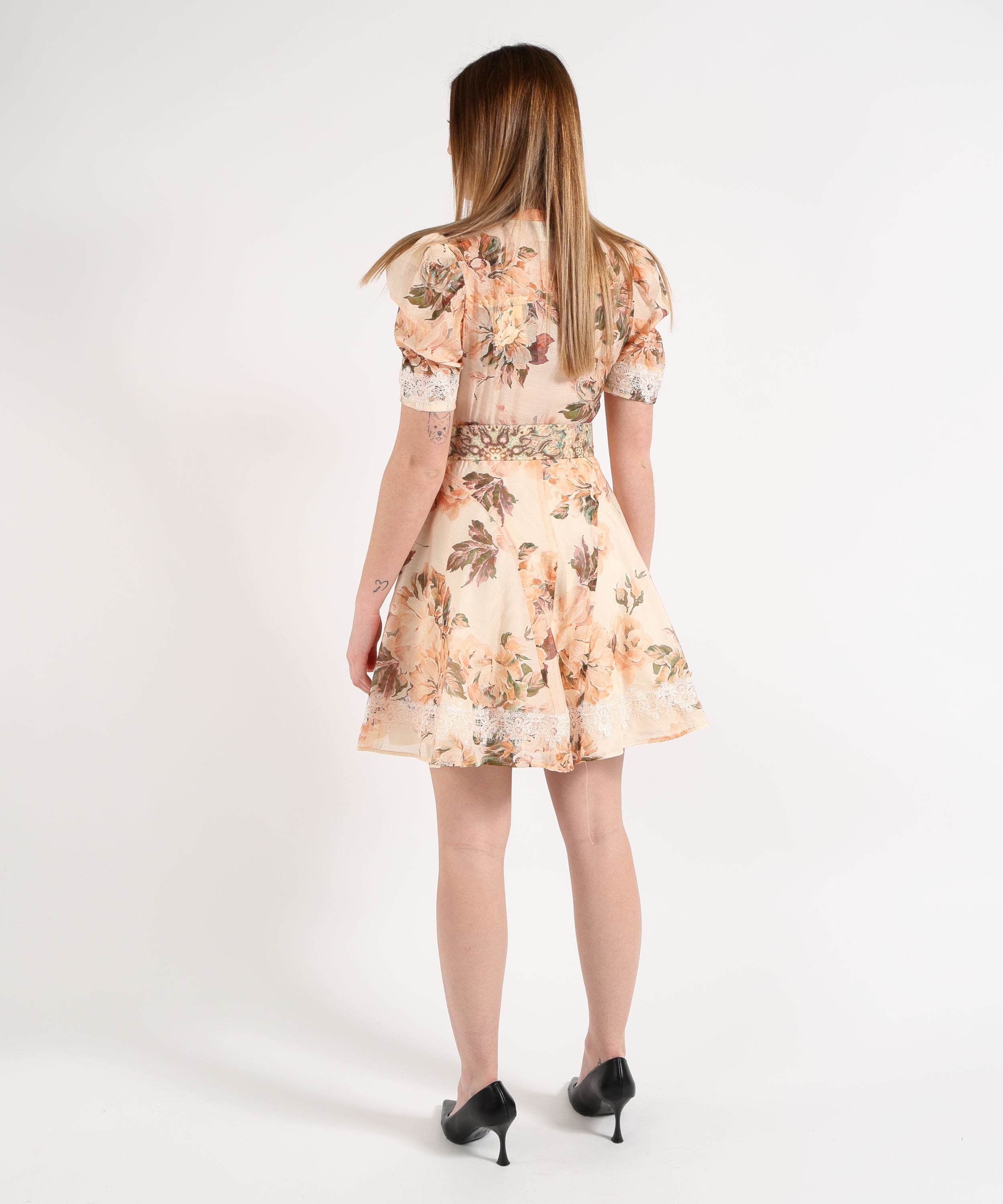 Amosa Abito Fantasia Floreale con Dettagli in Pizzo