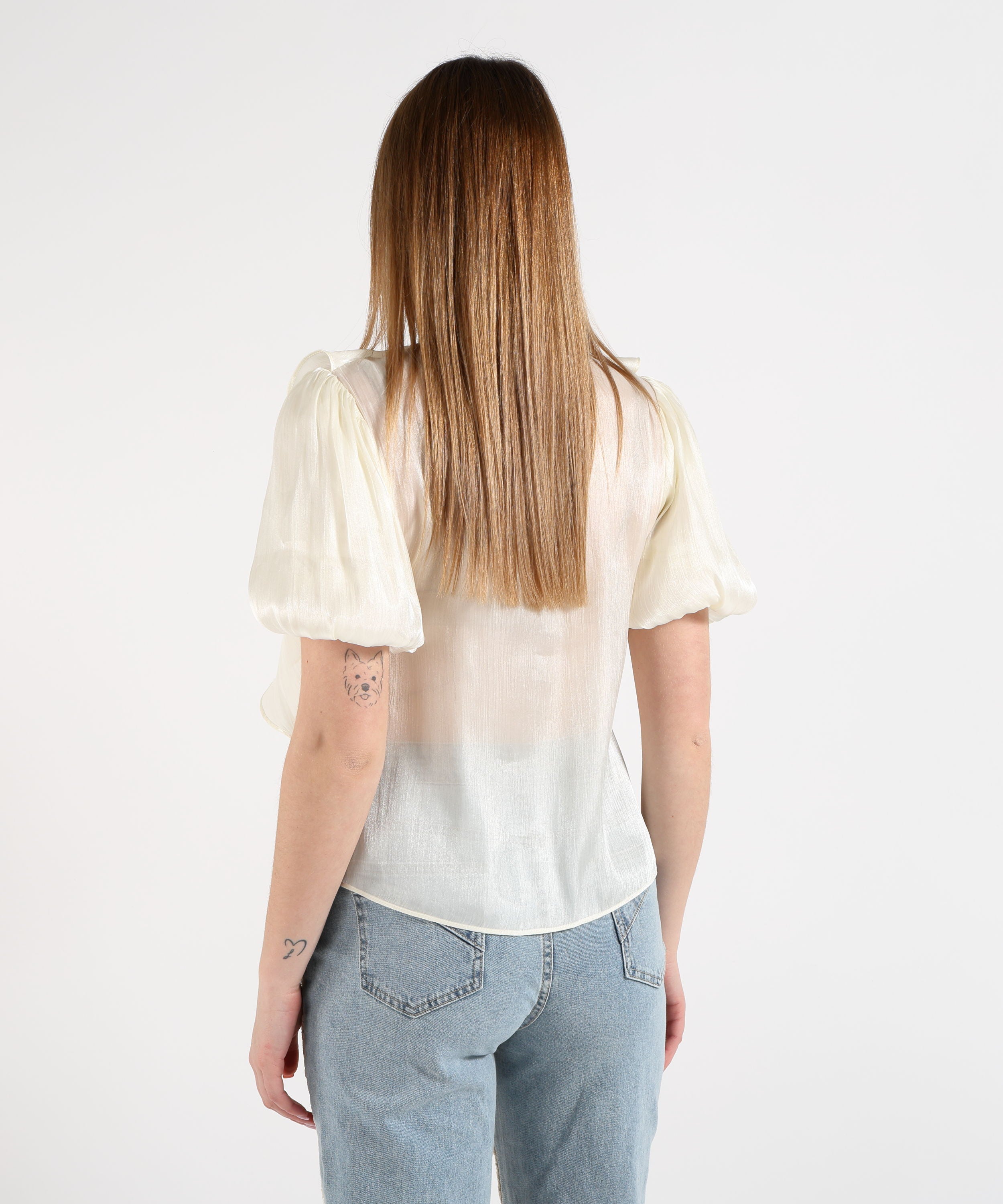 Amosa Camicia Donna Panna con Ruches e Merletto