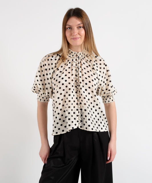 Amosa Camicia Donna a Pois con Fiori in Rilievo