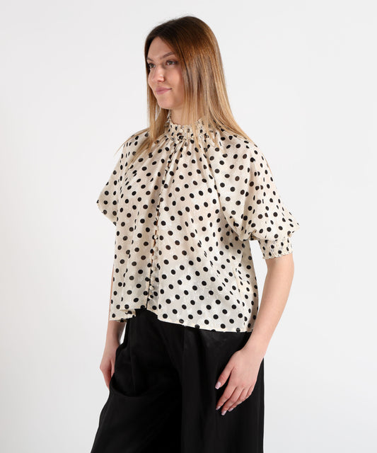 Amosa Camicia Donna a Pois con Fiori in Rilievo