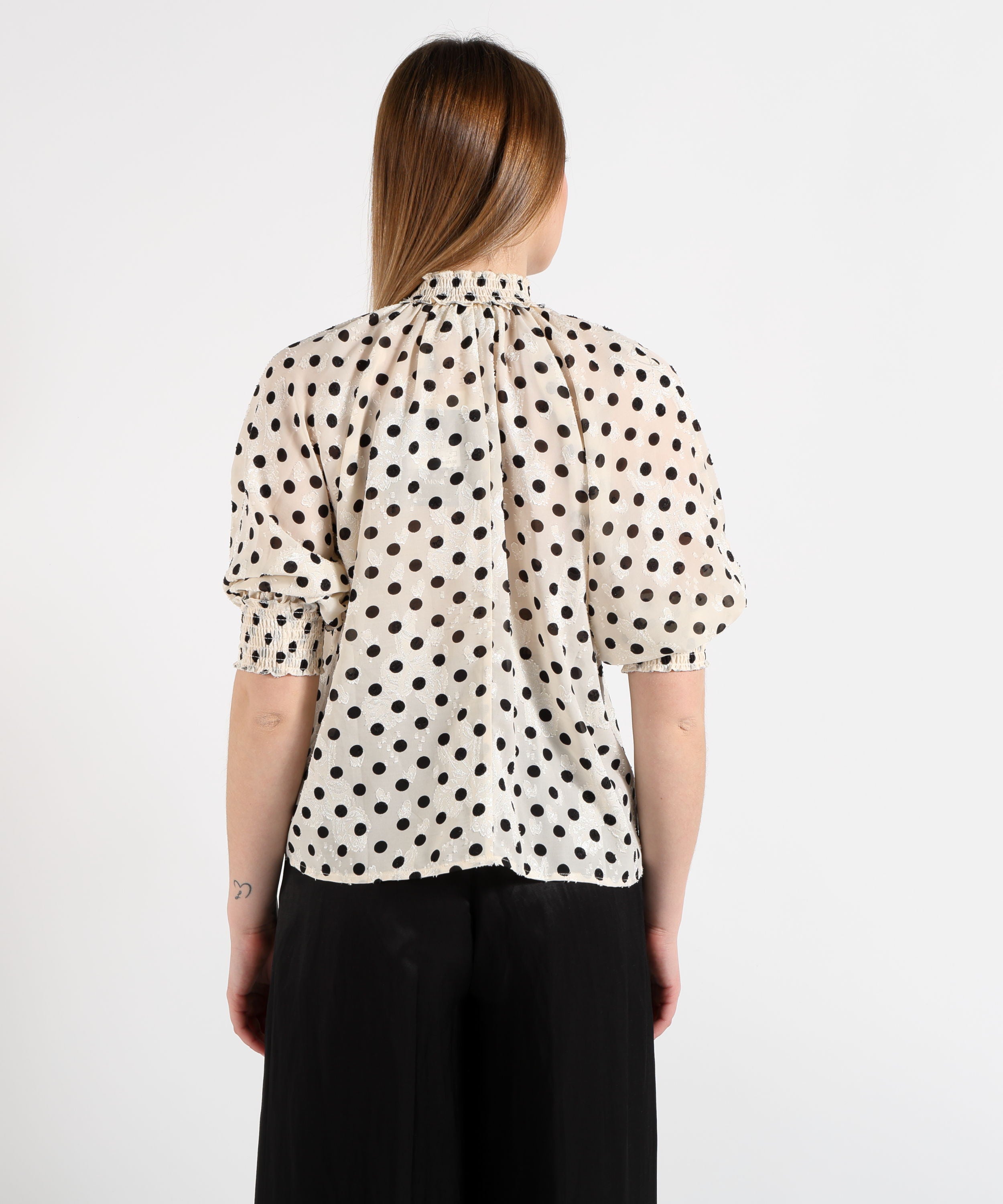 Amosa Camicia Donna a Pois con Fiori in Rilievo