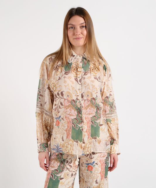 Amosa Camicia Donna Ampia Fantasia con Merletto
