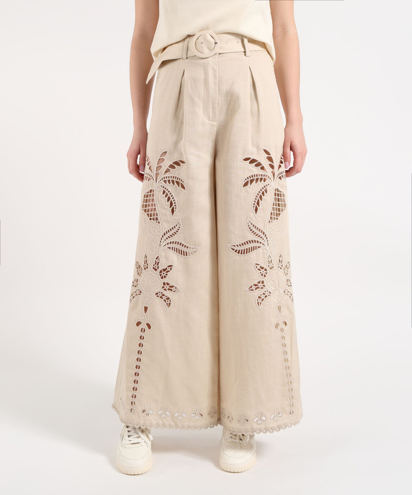 Amosa Pantalone Palazzo Donna con Intaglio e Merletto