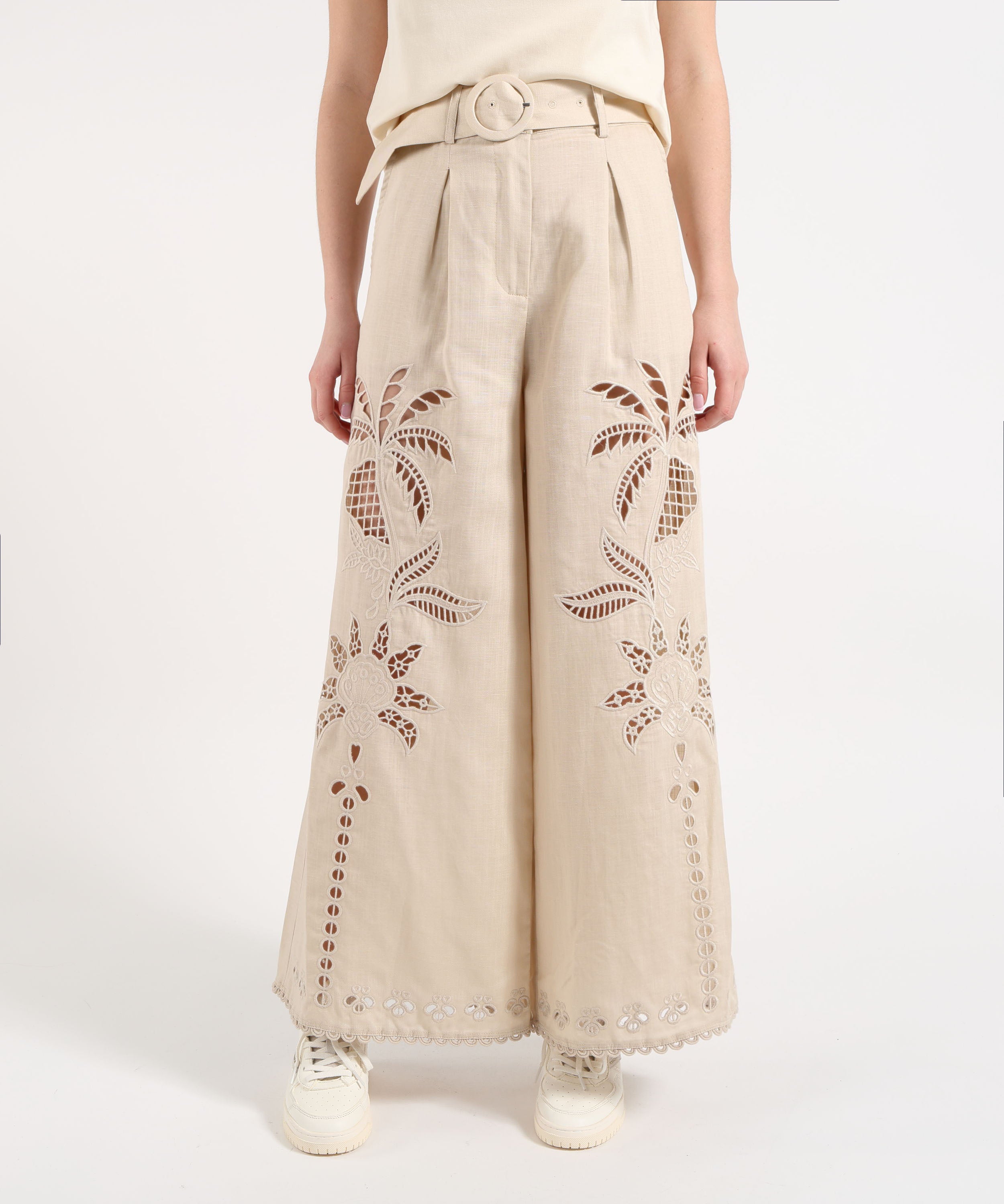 Amosa Pantalone Palazzo Donna con Intaglio e Merletto