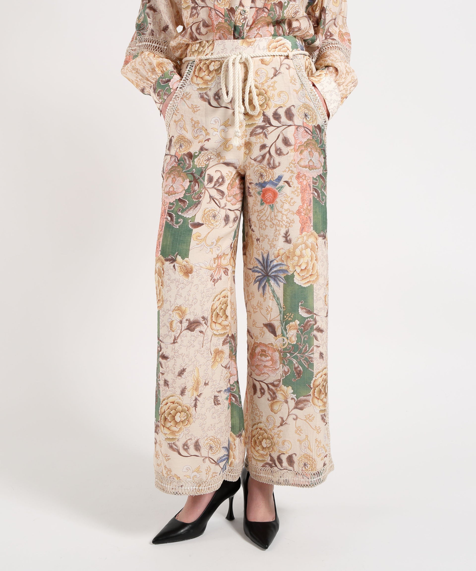 Amosa Pantalone Donna Morbido Fantasia con Cintura e Merletto