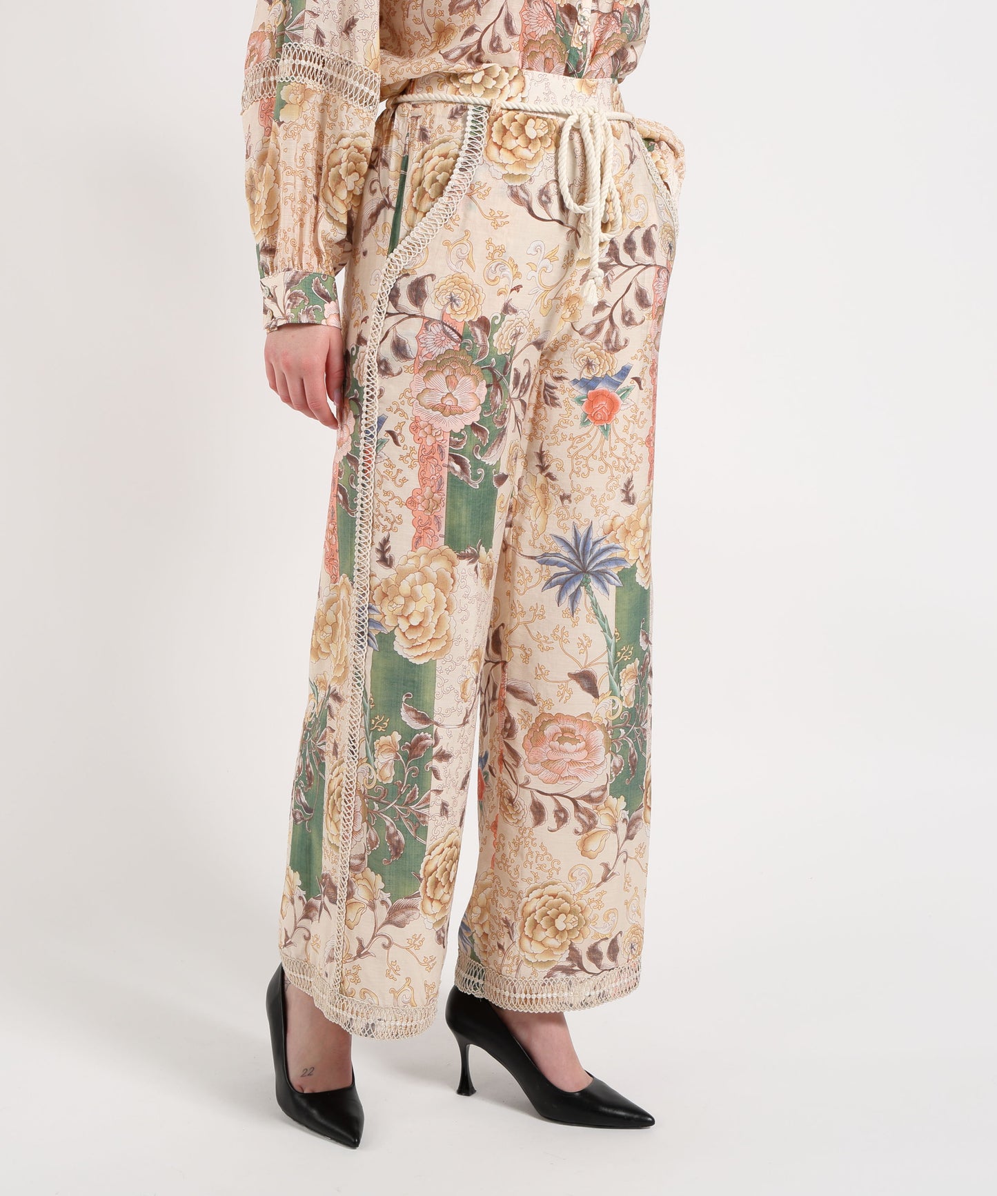 Amosa Pantalone Donna Morbido Fantasia con Cintura e Merletto