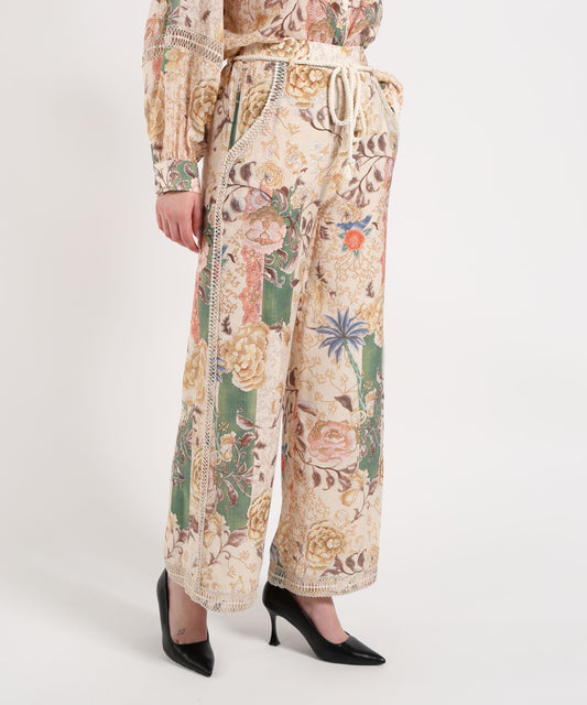 Amosa Pantalone Donna Morbido Fantasia con Cintura e Merletto