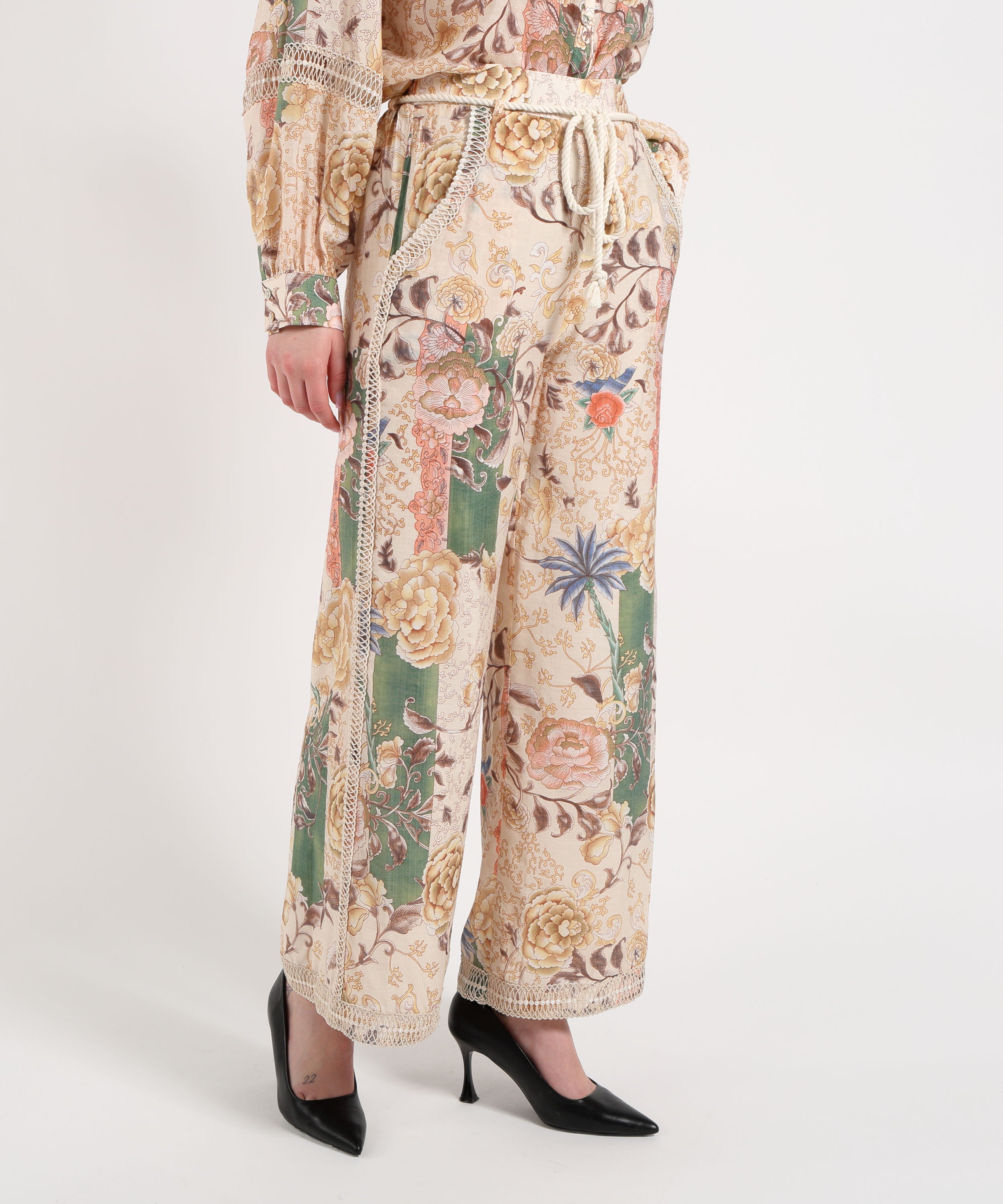 Amosa Pantalone Donna Morbido Fantasia con Cintura e Merletto