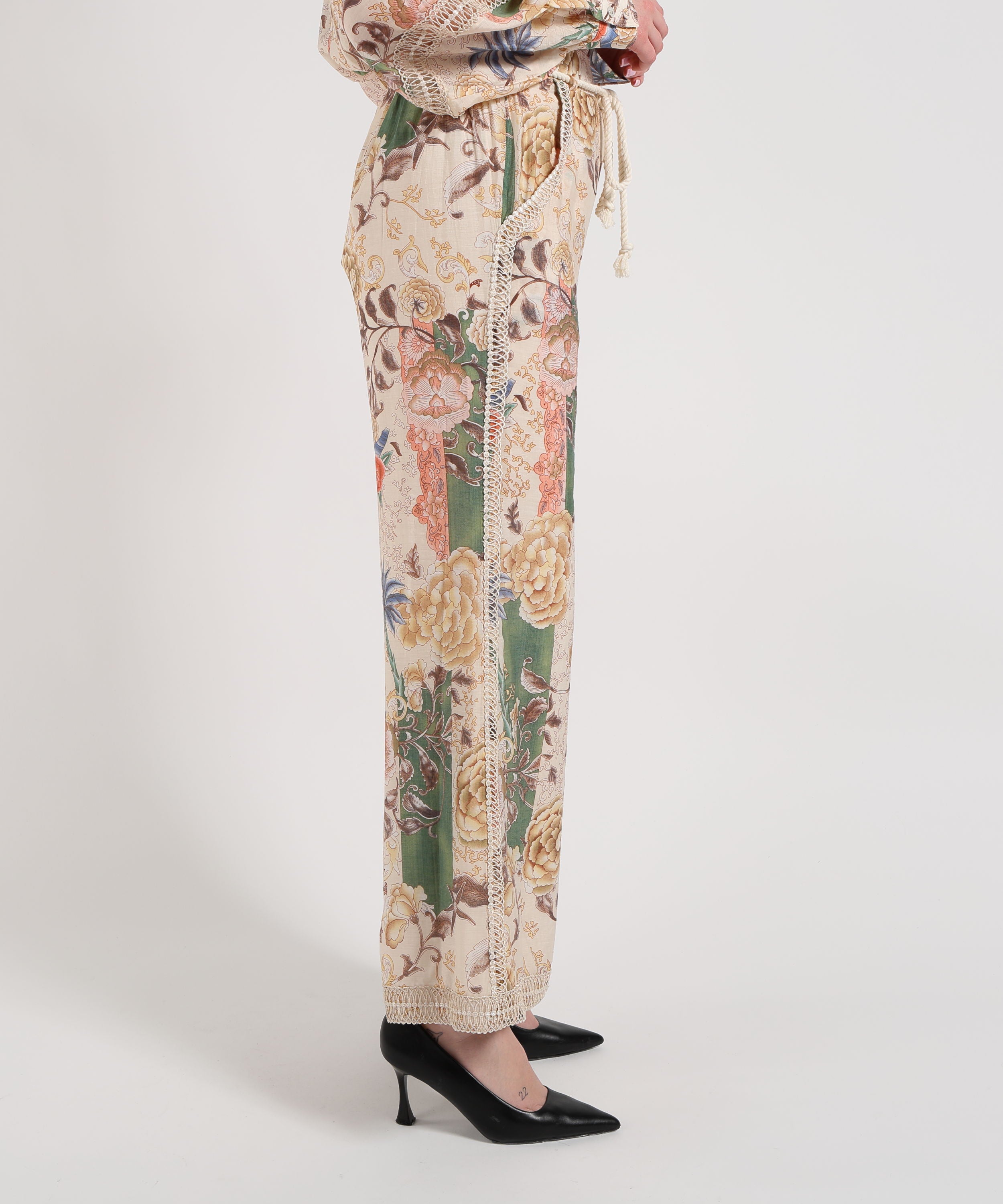 Amosa Pantalone Donna Morbido Fantasia con Cintura e Merletto