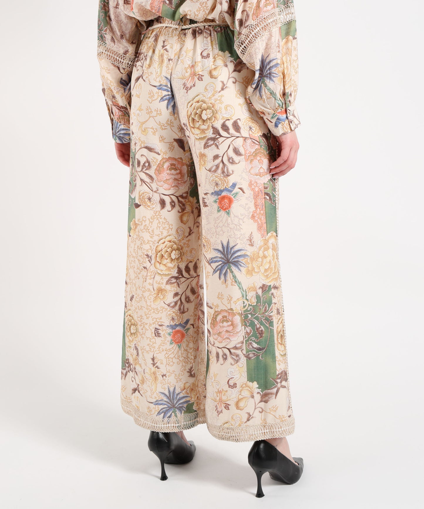 Amosa Pantalone Donna Morbido Fantasia con Cintura e Merletto