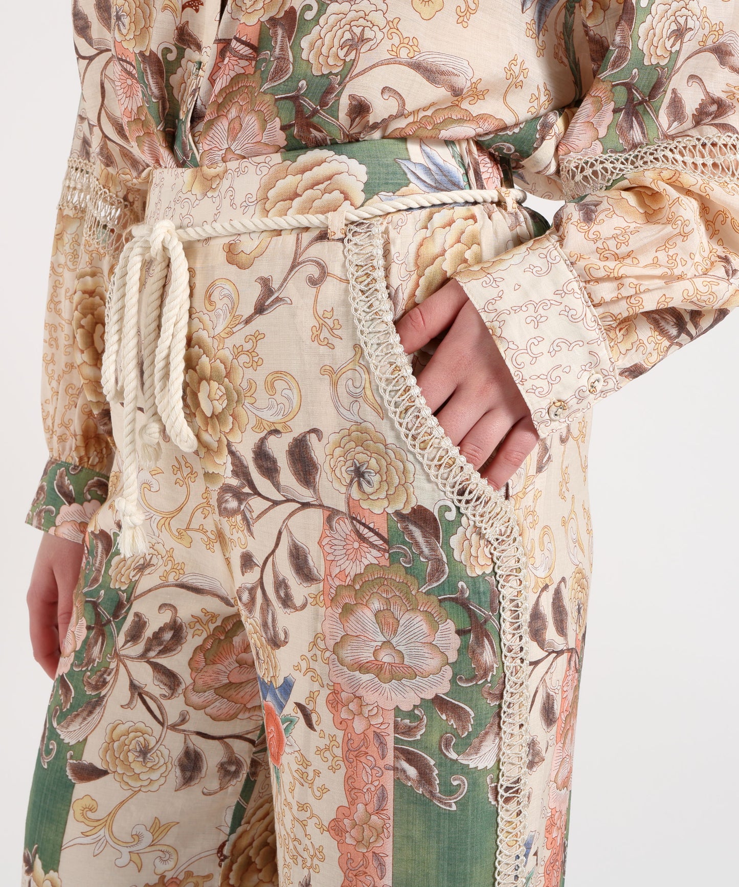 Amosa Pantalone Donna Morbido Fantasia con Cintura e Merletto