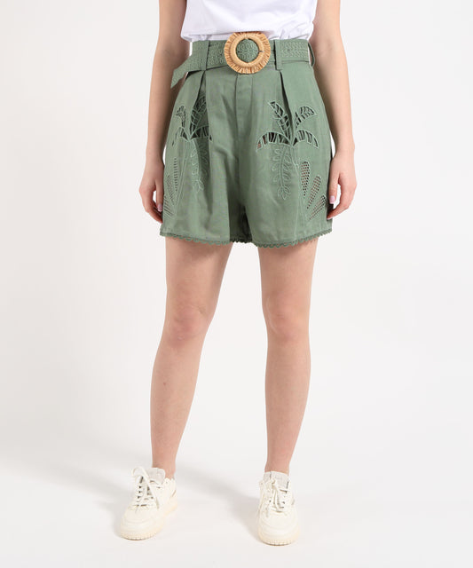 Amosa Pantaloncino Donna Corto con Intagli, Ricami e Merletto