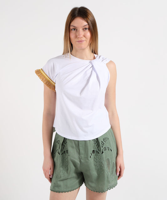 Amosa T-shirt Donna Bianca con Dettagli Originali