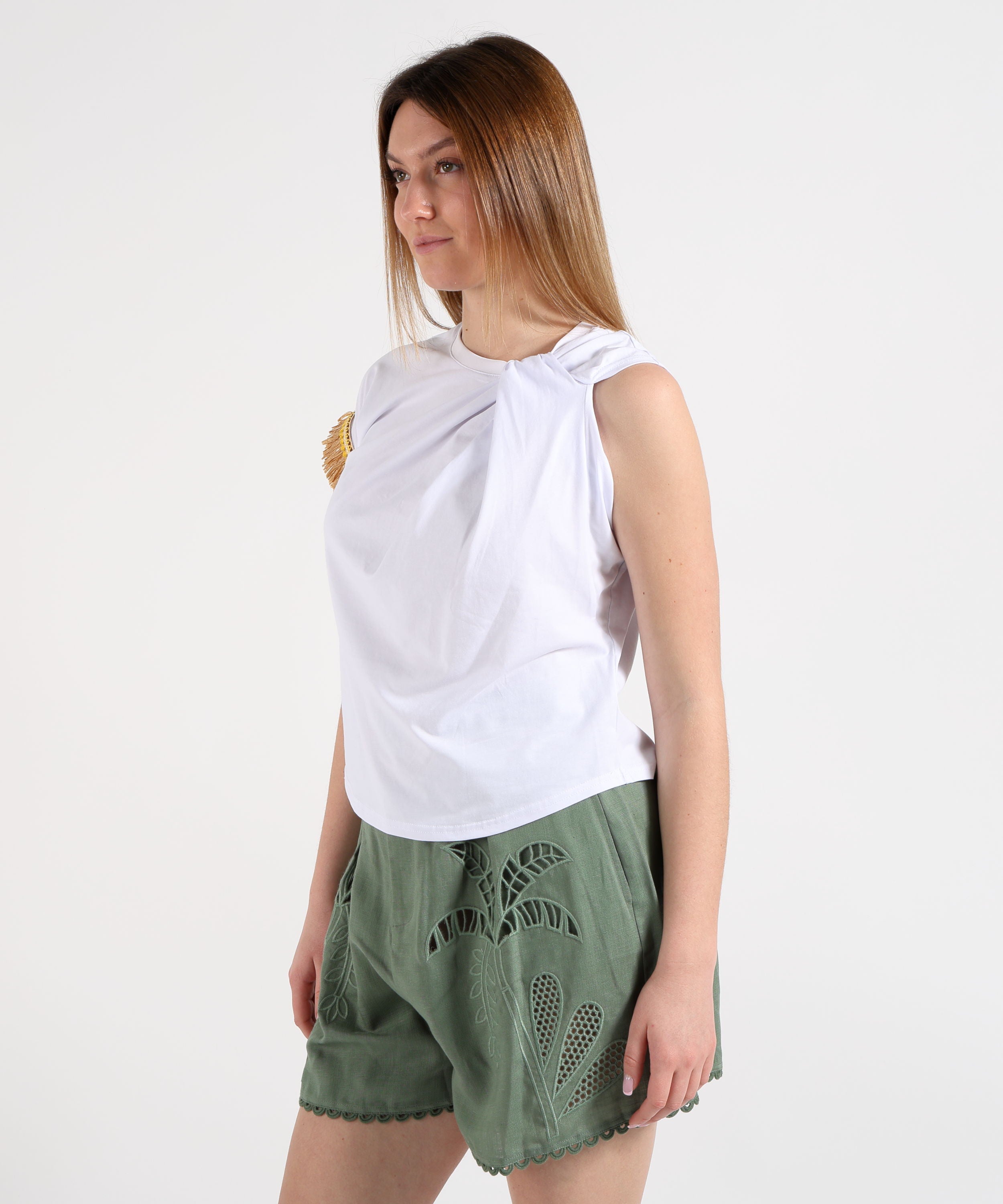 Amosa T-shirt Donna Bianca con Dettagli Originali
