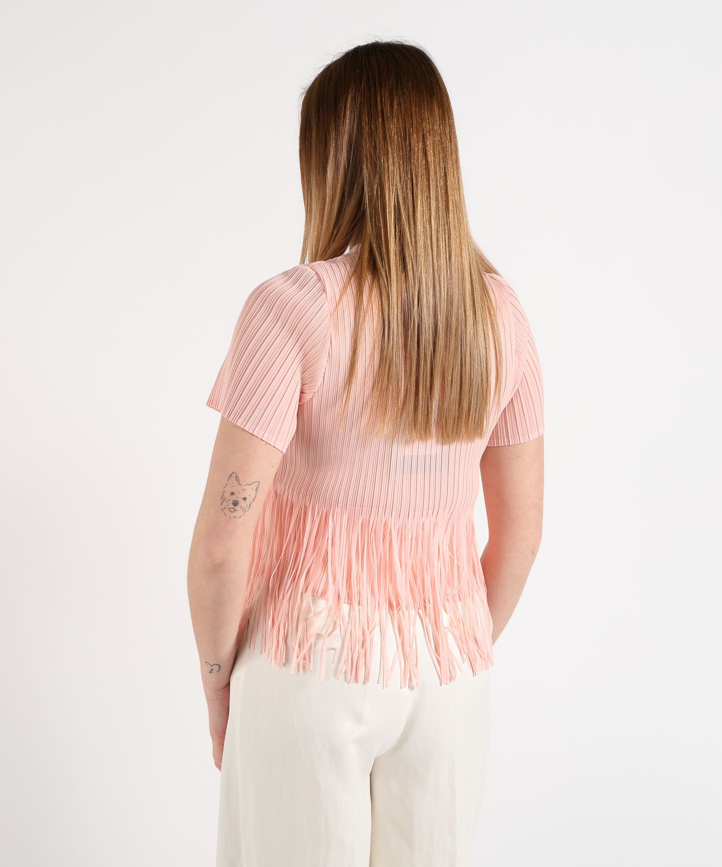 Amosa T-shirt Donna con Frange e Effetto Costine