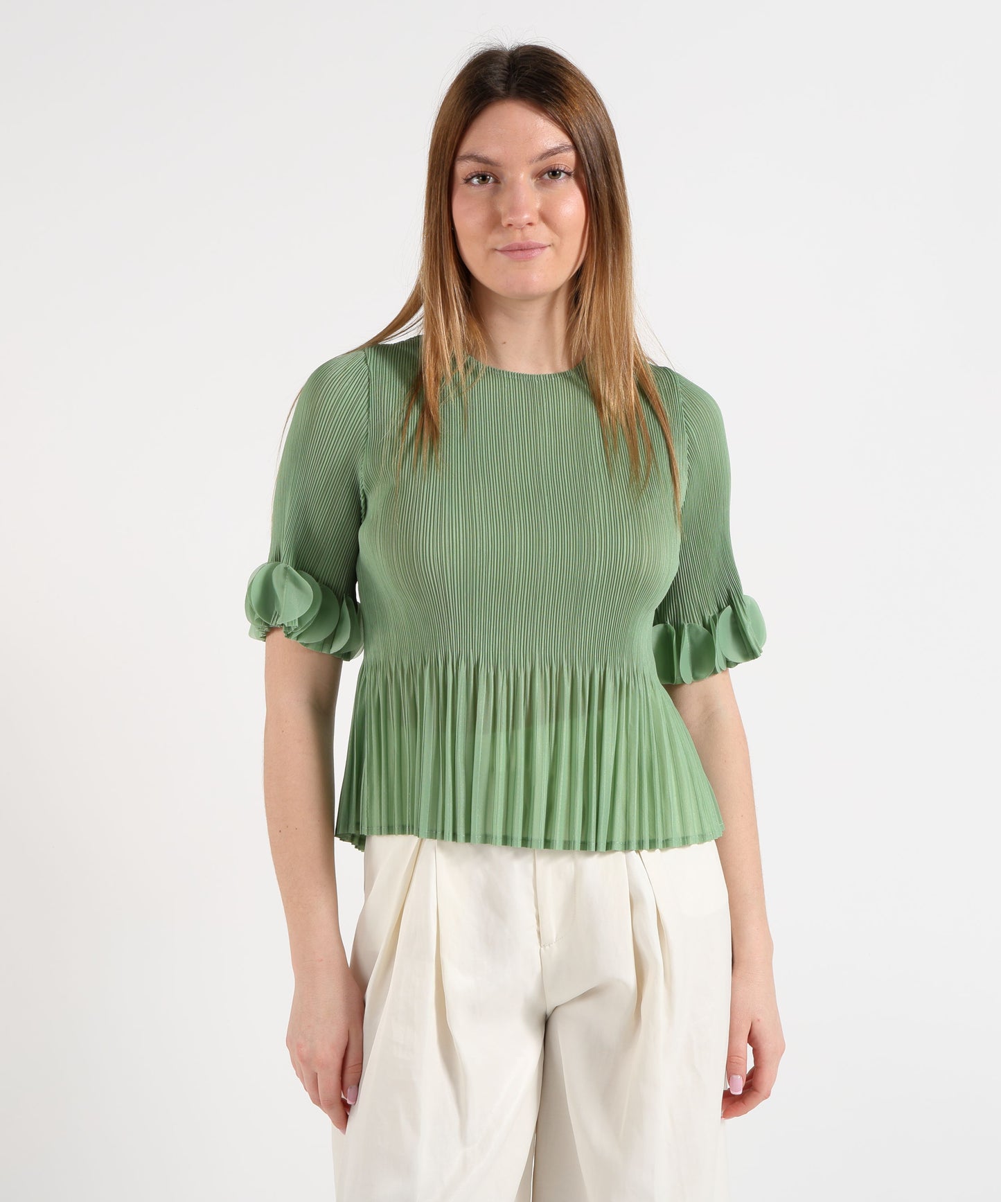 Amosa T-shirt Donna con Frange e Effetto Costine