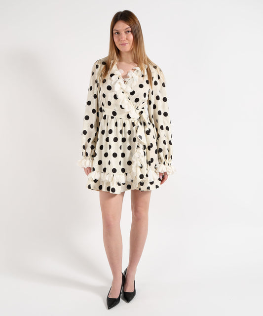 Amosa Abito Donna Corto a Pois con Applicazioni Floreali