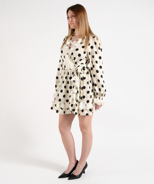 Amosa Abito Donna Corto a Pois con Applicazioni Floreali