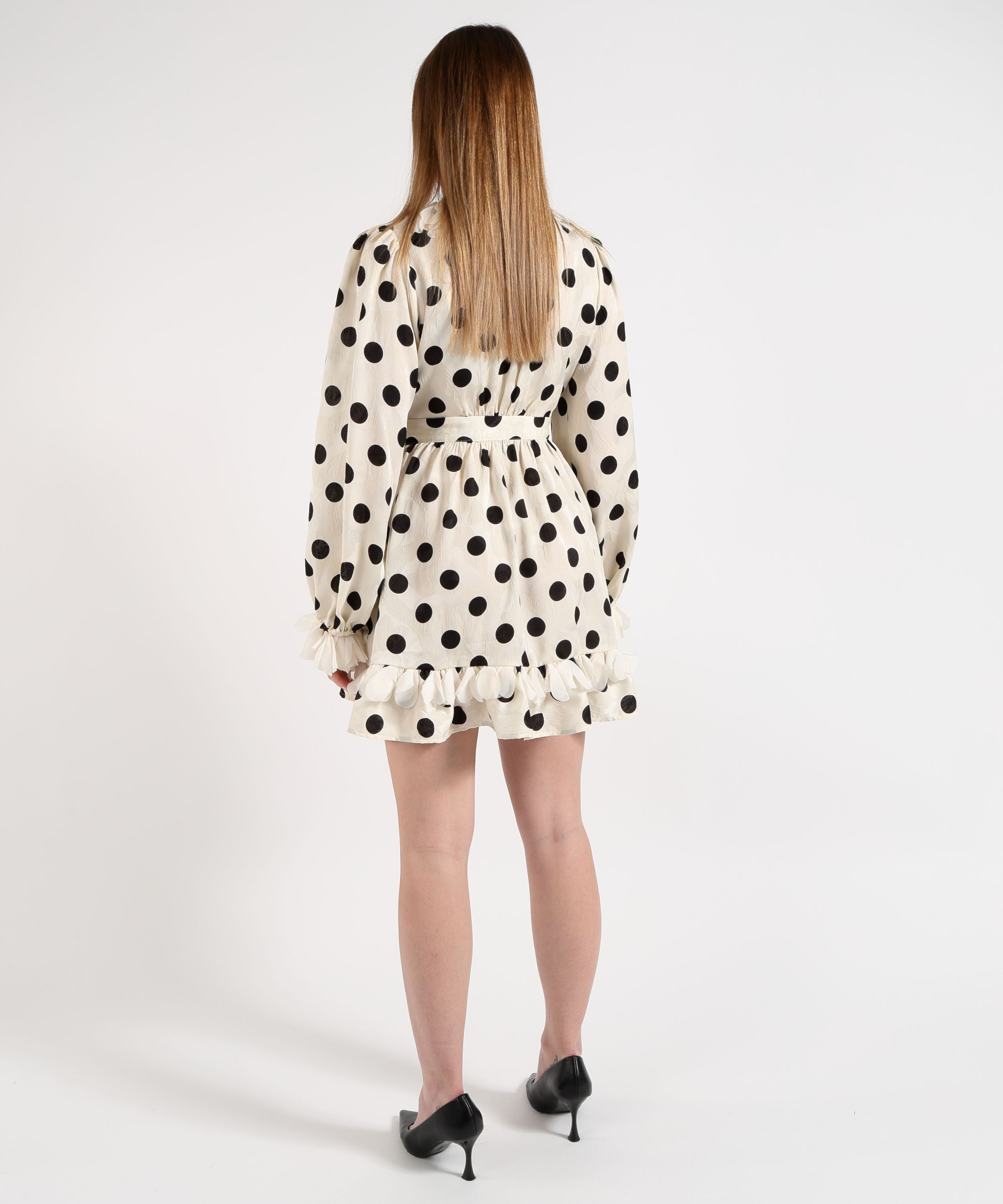 Amosa Abito Donna Corto a Pois con Applicazioni Floreali