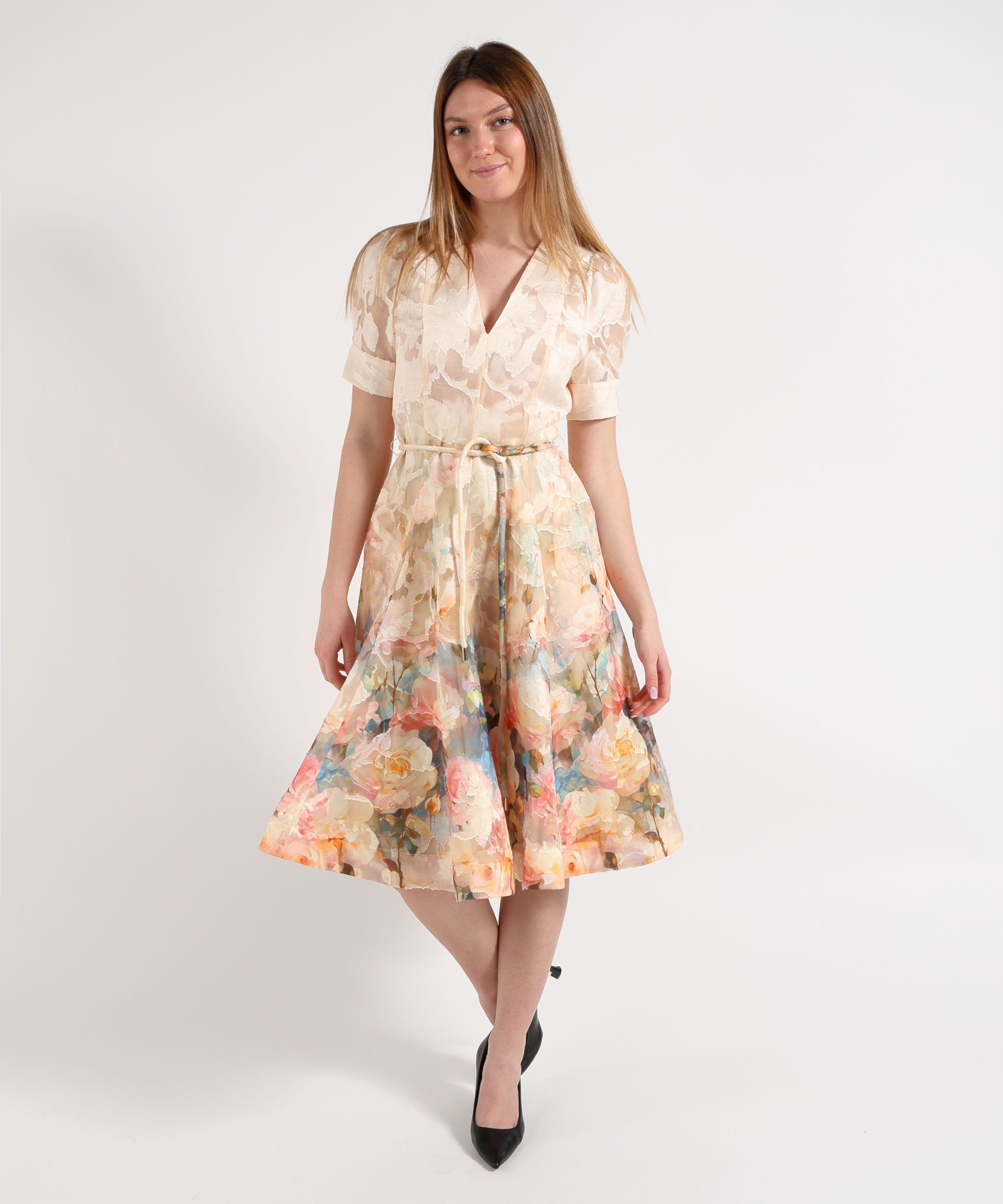 Amosa Abito Donna Fantasia Floreale con Gonna a Ruota