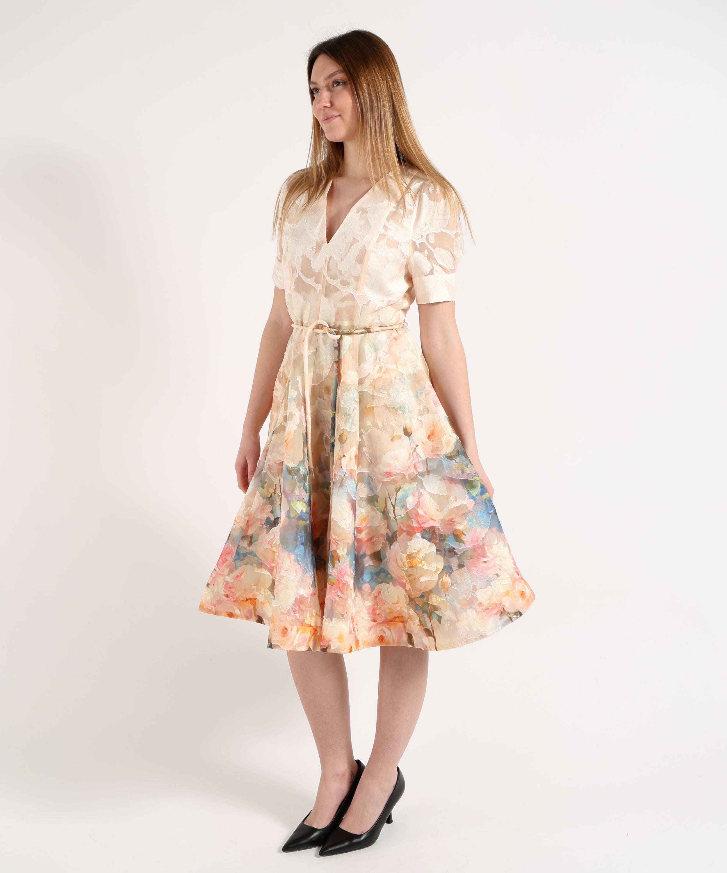 Amosa Abito Donna Fantasia Floreale con Gonna a Ruota