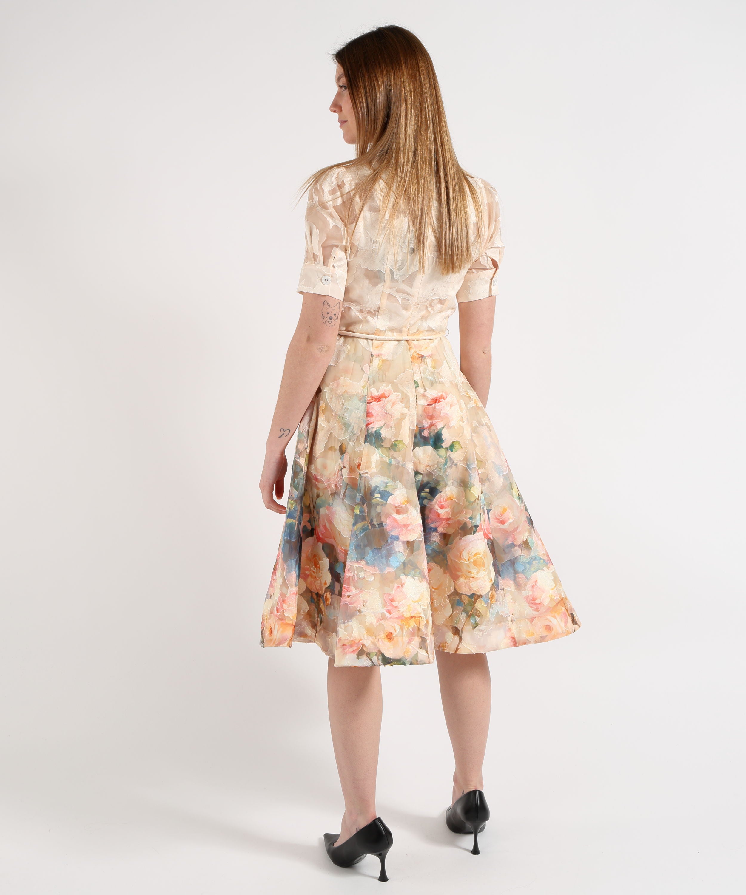 Amosa Abito Donna Fantasia Floreale con Gonna a Ruota