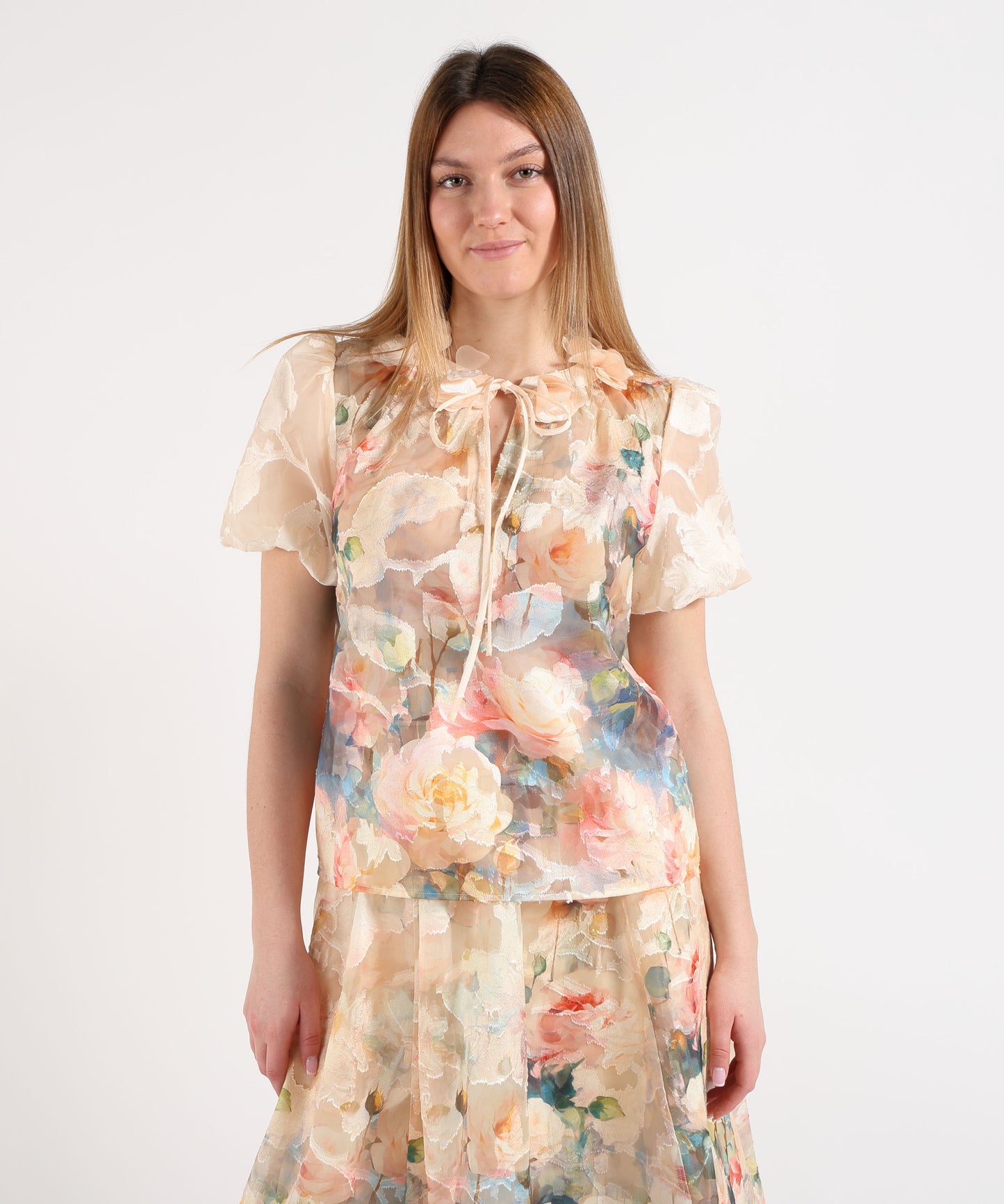 Amosa T-shirt Donna Stampa Floreale con Dettagli Applicati