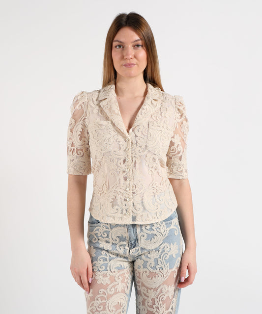 Amosa Camicetta Donna Ricamata con Tasche