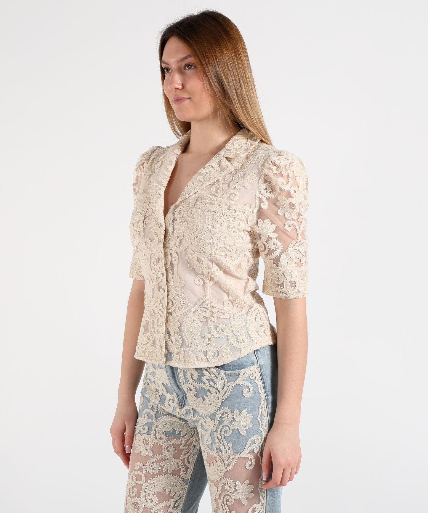 Amosa Camicetta Donna Ricamata con Tasche