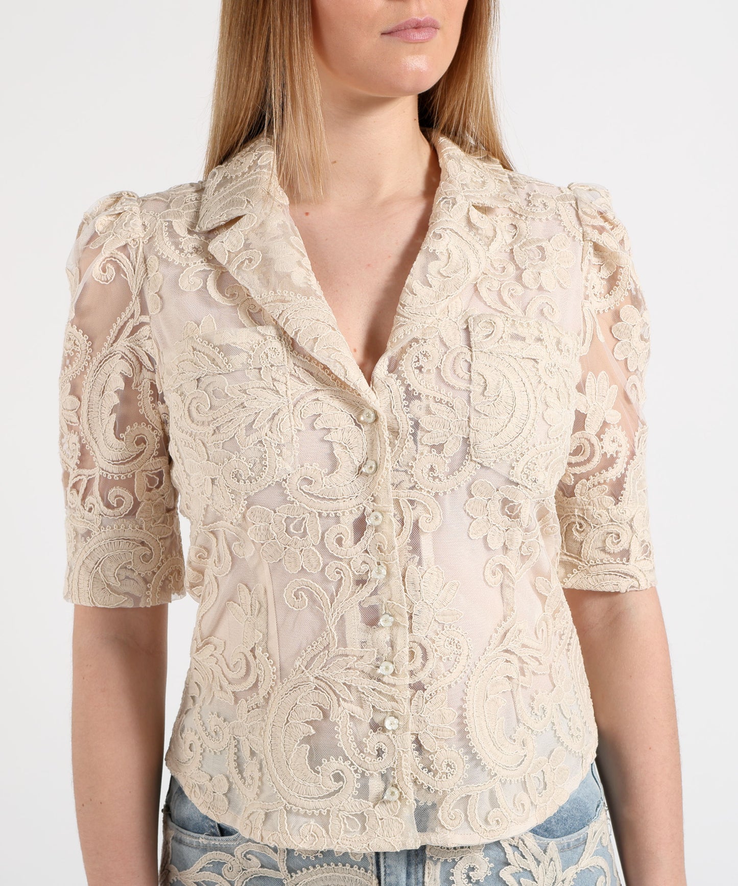 Amosa Camicetta Donna Ricamata con Tasche