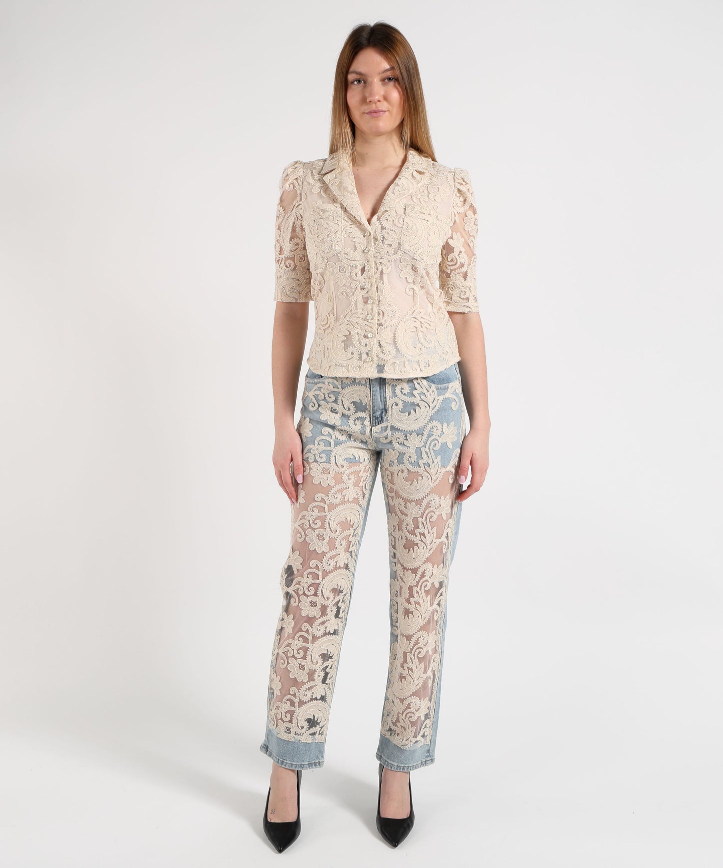 Amosa Camicetta Donna Ricamata con Tasche