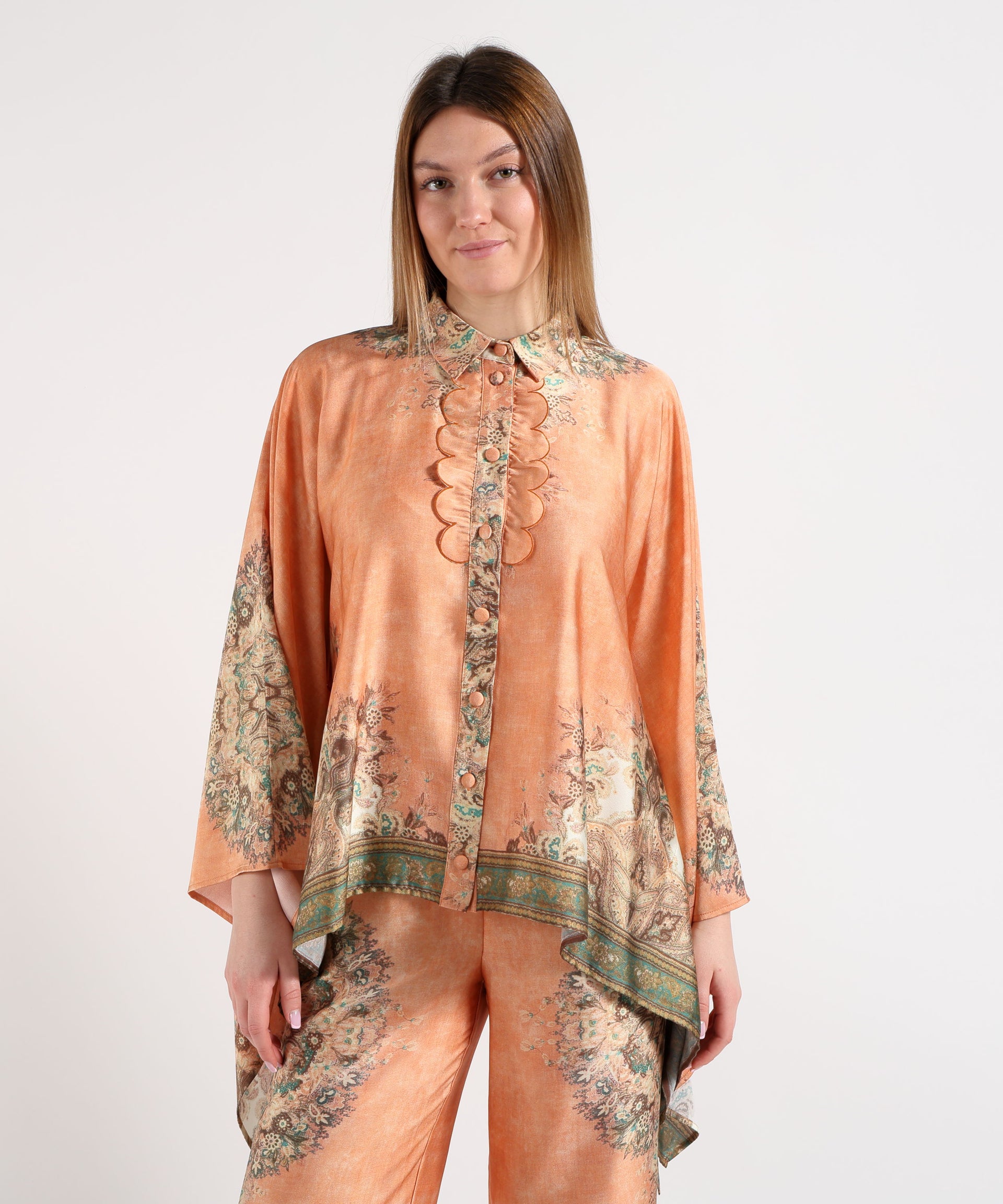 Amosa Camicia Donna Modello Poncho a Fantasia