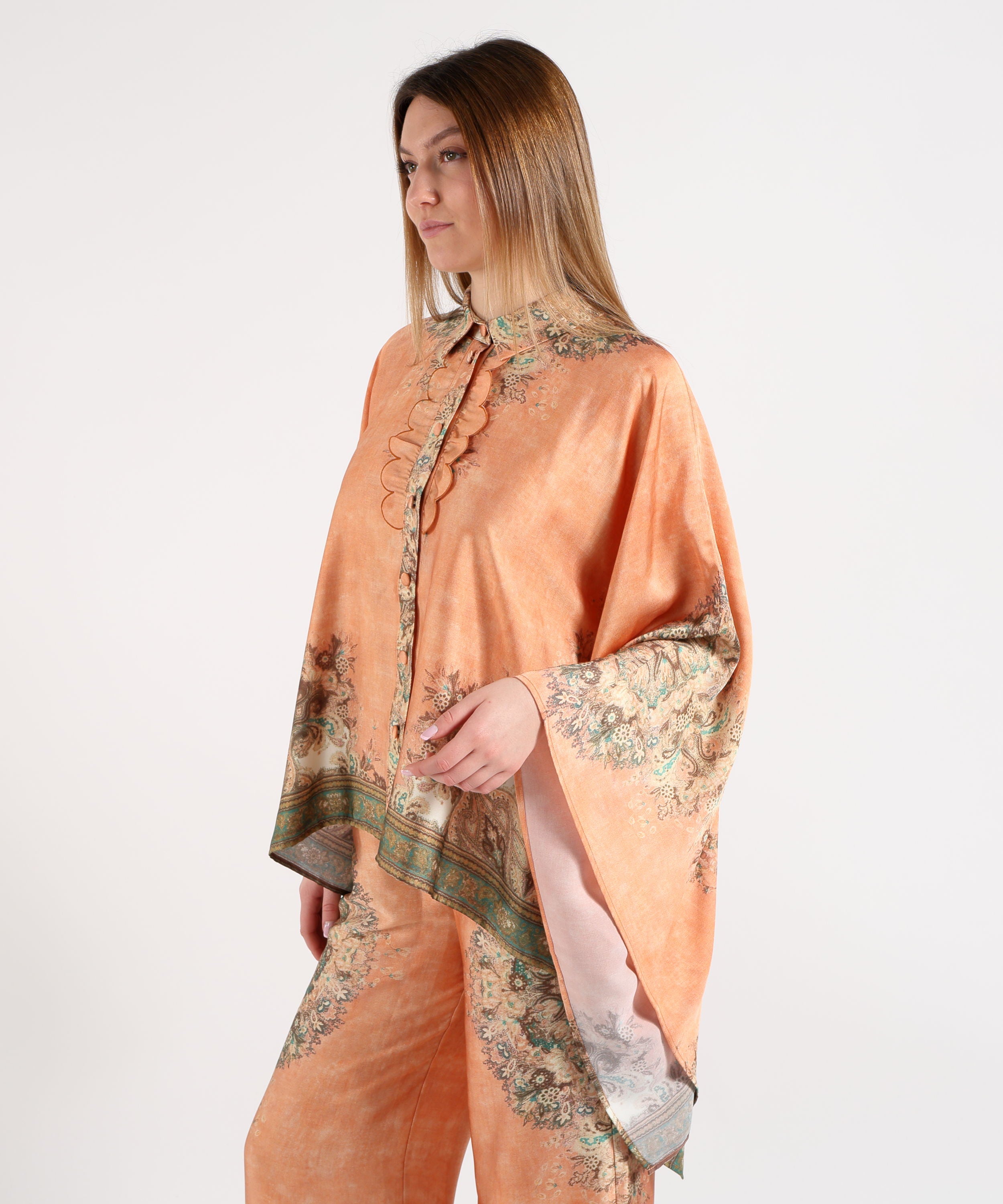 Amosa Camicia Donna Modello Poncho a Fantasia