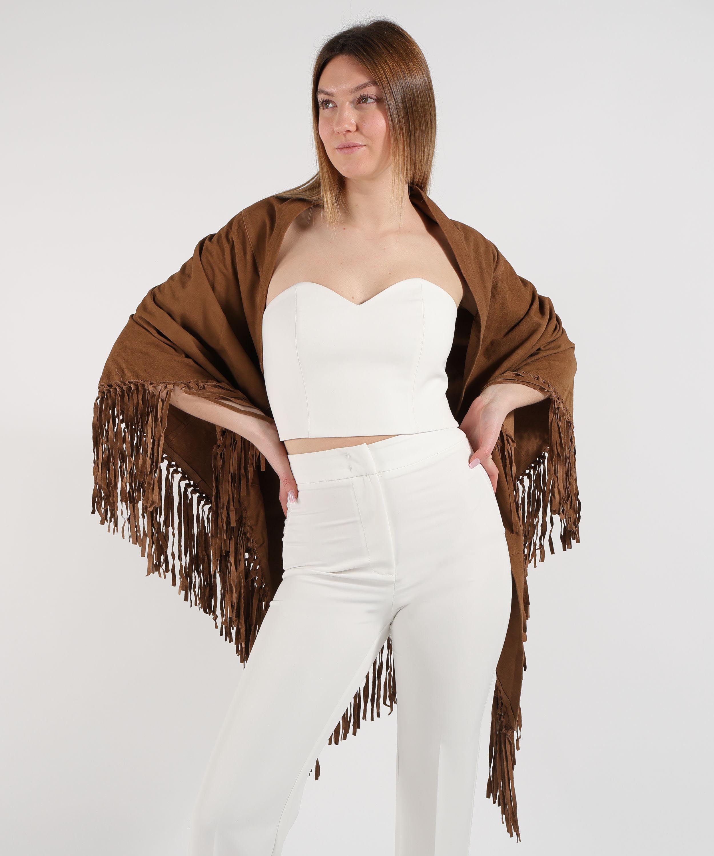 Capes THE JACKIE LEATHERS Venere Cape with Fringes Tabacco | THE JACKIE LEATHERS